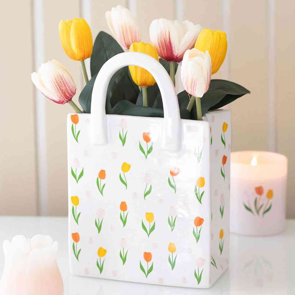 Something Different - Tulip Print Ceramic BagShaped Vase - Multicolours